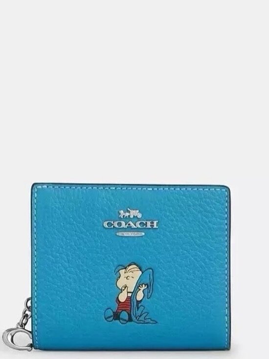 Coach Accessories - NWT Authentic Coach Peanuts CBN91 Snap Wallet Linus 75th Anniversary Parrot Blue